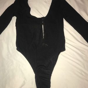 clip up sexy black body suit